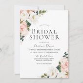 水エレガント色赤面フローラリーフブライダルシャワー 招待状 (正面)