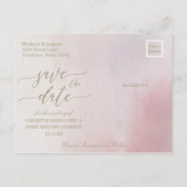 水エレガント色赤面結婚式の日付を保存 案内ポストカード (裏面)