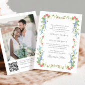 水エレガント色野生の花結婚のQRコード 招待状