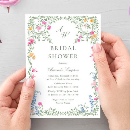 水エレガント色野花ブライダルシャワー 招待状