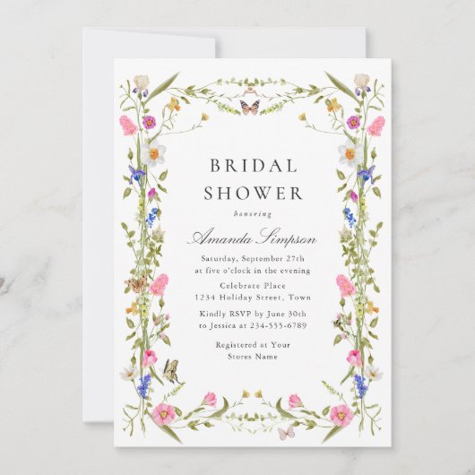 水エレガント色野花ブライダルシャワー 招待状 (正面)