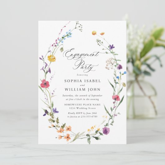 水エレガント色野花婚約パーティ 招待状 (スタンド正面)