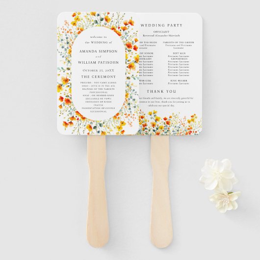 水エレガント色野花結婚式 プログラム ハンドファン (正面&裏面)