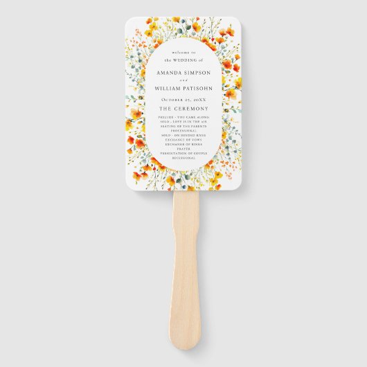 水エレガント色野花結婚式 プログラム ハンドファン (正面)