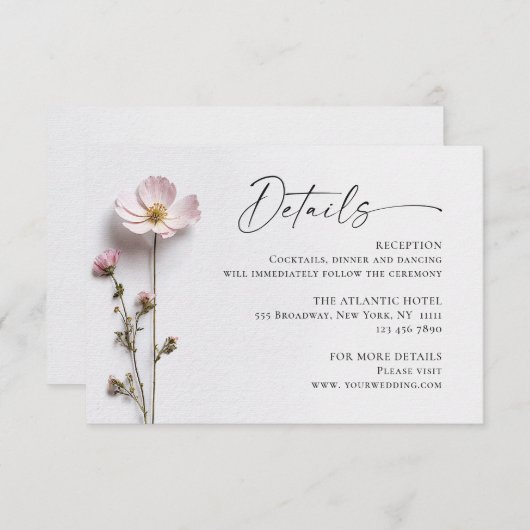 水エレガント色野花結婚詳細 エンクロージャーカード (正面/裏面)