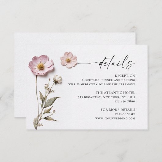 水エレガント色野花結婚詳細 エンクロージャーカード (正面/裏面)