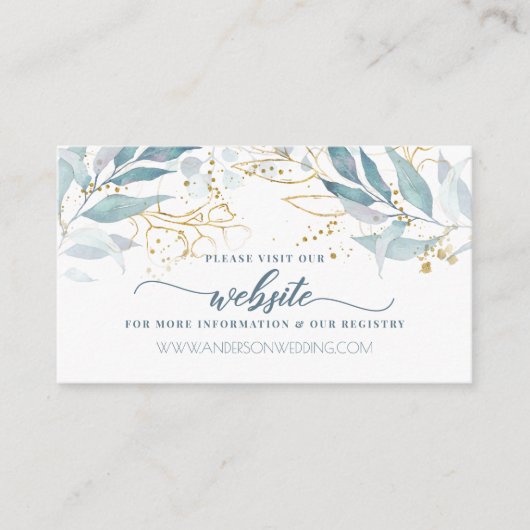 水エレガント色金ゴールドダスティブルーフローラ結婚 エンクロージャーカード (正面)