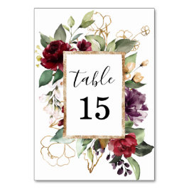 水エレガント色金ゴールド深い赤フローラ テーブルナンバー