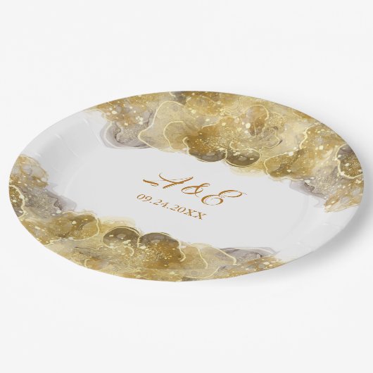 水エレガント色金ゴールド結婚の紙プレート ペーパープレート (アングル)