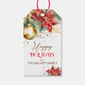 水エレガント色金ゴールド赤ポインセチア・クリスマス ギフトタグ (正面)