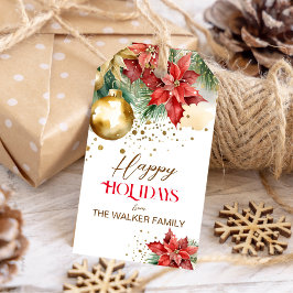 水エレガント色金ゴールド赤ポインセチア・クリスマス ギフトタグ