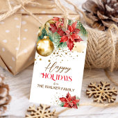 水エレガント色金ゴールド赤ポインセチア・クリスマス ギフトタグ