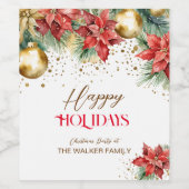 水エレガント色金ゴールド赤ポインセチア・クリスマス ワインラベル (シングルラベル)