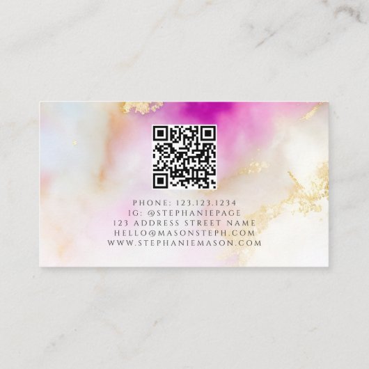 水エレガント色金ゴールド赤面ピンクモノグラム コーリングカード (裏面)