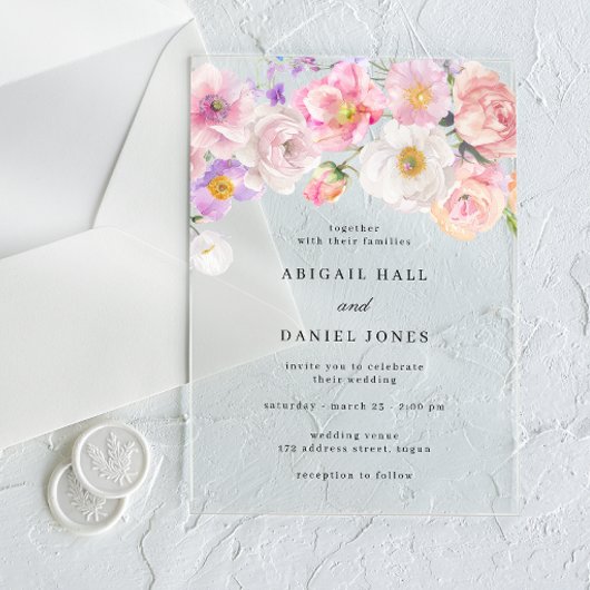水エレガント色開花結婚 アクリル招待状