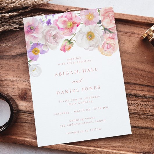 水エレガント色開花結婚 招待状