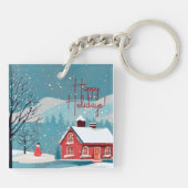 水エレガント色降雪フェスティバルハッピーホリデー キーホルダー (裏面)