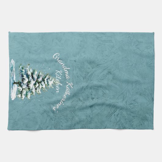 水エレガント色雪のトウヒの木おばあちゃん キッチンタオル (横)