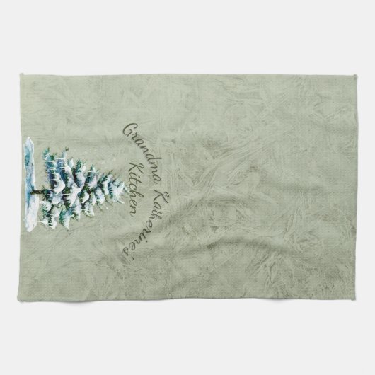 水エレガント色雪のトウヒの木おばあちゃん キッチンタオル (横)