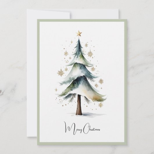 水エレガント色非写真クリスマスツリー シーズンカード (正面)