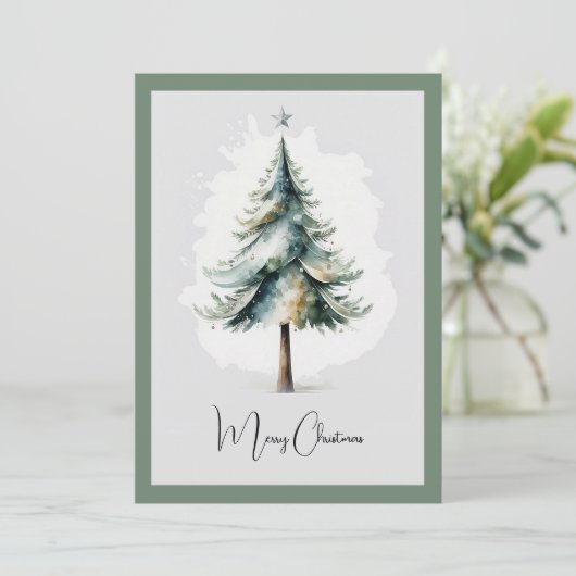水エレガント色非写真クリスマスツリー シーズンカード (スタンド正面)