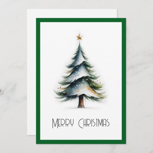 水エレガント色非写真クリスマスツリー シーズンカード (正面/裏面)