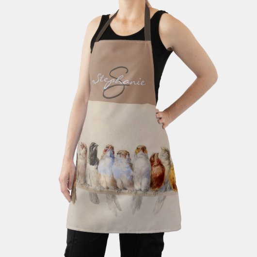 水エレガント色鳥類モノグラム名前をカスタムする エプロン (インサイチュ)