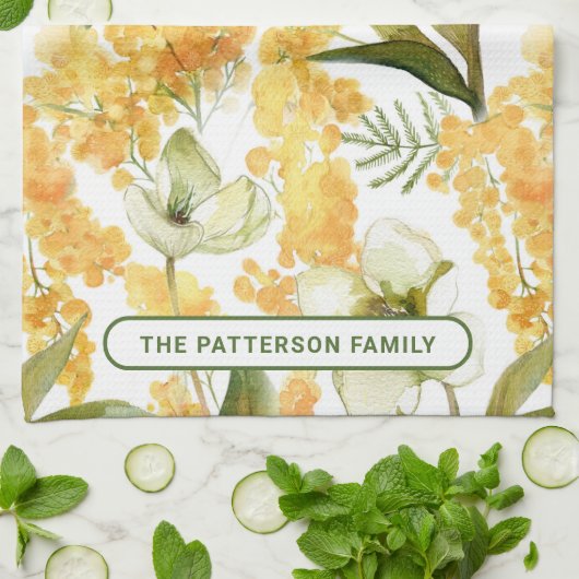 水エレガント色黄植物性フローラ名 キッチンタオル (折り畳み)