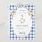 水エレガント色1つ2つ目のバースデー間抜けガチョウB 招待状 (正面/裏面)