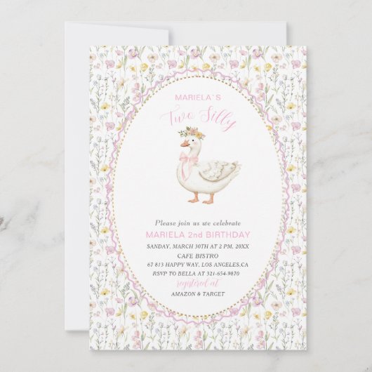 水エレガント色1つ2つ目のバースデー間抜けガチョウB 招待状 (正面)