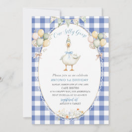 水エレガント色1歳バースデー間抜けグースB 招待状
