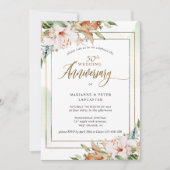 水エレガント色50周年結婚フローラ 招待状 (正面)