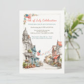 水エレガント色7月4日招待状ヴィンテージ 招待状 (スタンド正面)