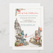 水エレガント色7月4日招待状ヴィンテージ 招待状 (正面/裏面)