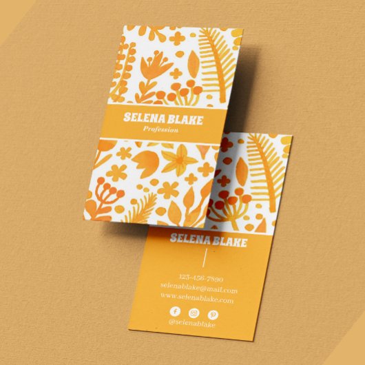 水エレガント色 | 手作りのオレンジ色の花 名刺