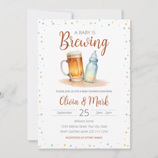 水エレガント色Aベビーは赤ちゃんシャワーを醸造している 招待状 (正面)