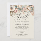 水エレガント色bohoフローラ甘い16誕生日 招待状 (正面)