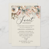 水エレガント色bohoフローラ甘い16誕生日 招待状 (正面/裏面)