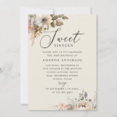 水エレガント色bohoフローラ甘い16誕生日 招待状 (正面)