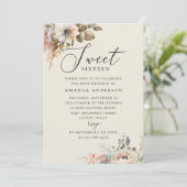 水エレガント色bohoフローラ甘い16誕生日 招待状 (スタンド正面)