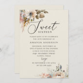 水エレガント色bohoフローラ甘い16誕生日 招待状 (正面/裏面)