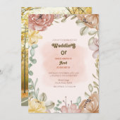 水エレガント色BOHOフローラ結婚 招待状 (正面/裏面)