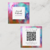 水エレガント色QRコードカラフルパタモダンーン スクエア名刺 (正面/裏面)