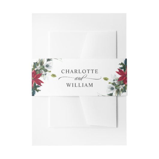 水エレガント色Red Pointesttia結婚's 招待状ベリーバンド (正面例)