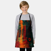 水オレンジレッドブルーモダン抽象芸術アートパターン エプロン (着用した状態)