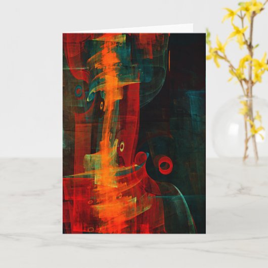 水オレンジレッドブルーモダン抽象芸術アートパターン カード (黄色い花)