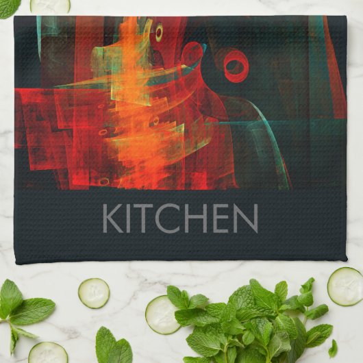 水オレンジレッドブルーモダン抽象芸術アートパターン キッチンタオル (折り畳み)