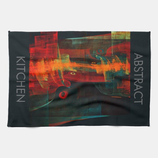 水オレンジレッドブルーモダン抽象芸術アートパターン キッチンタオル (横)