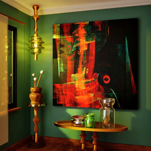 水オレンジレッドブルーモダン抽象芸術アートパターン キャンバスプリント