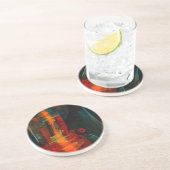 水オレンジレッドブルーモダン抽象芸術アートパターン コースター (側面)